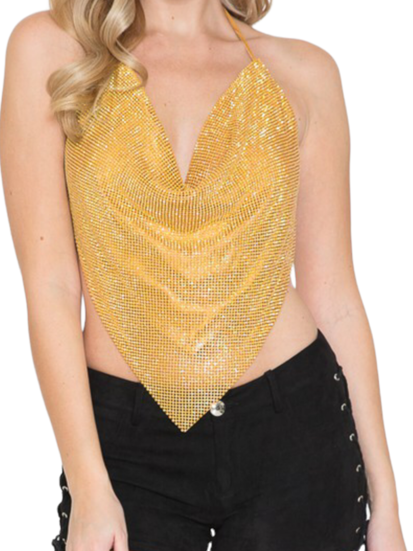 Shiny Halter Cropped Top
