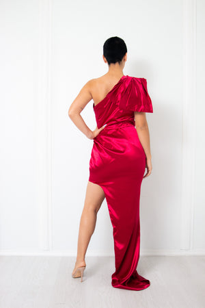 Satin Bow Evening Gown