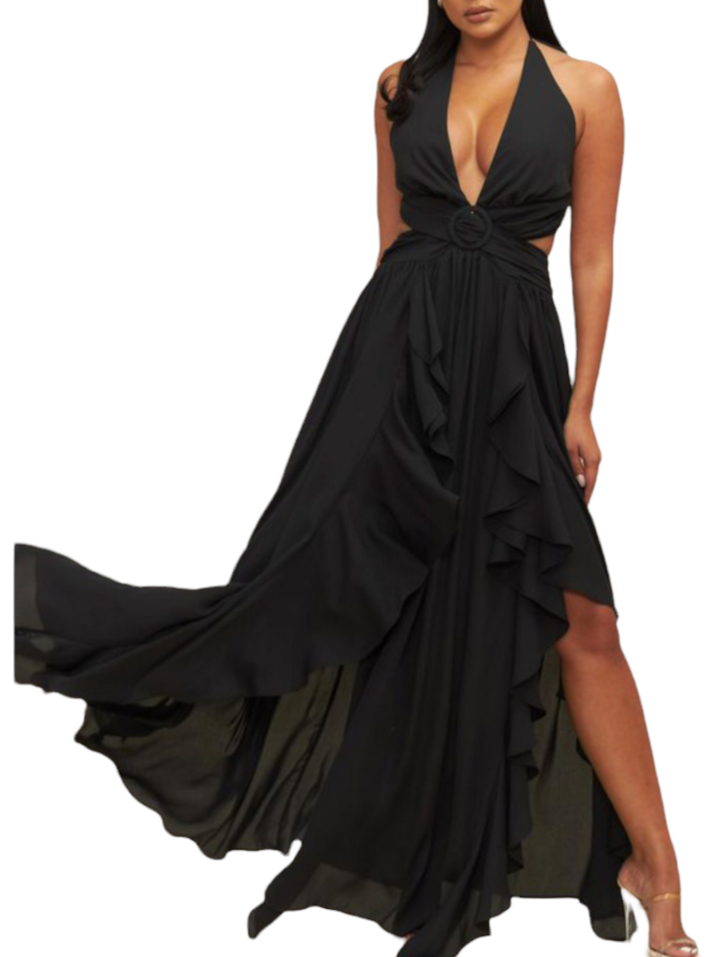 Black Ruffle Halter dress
