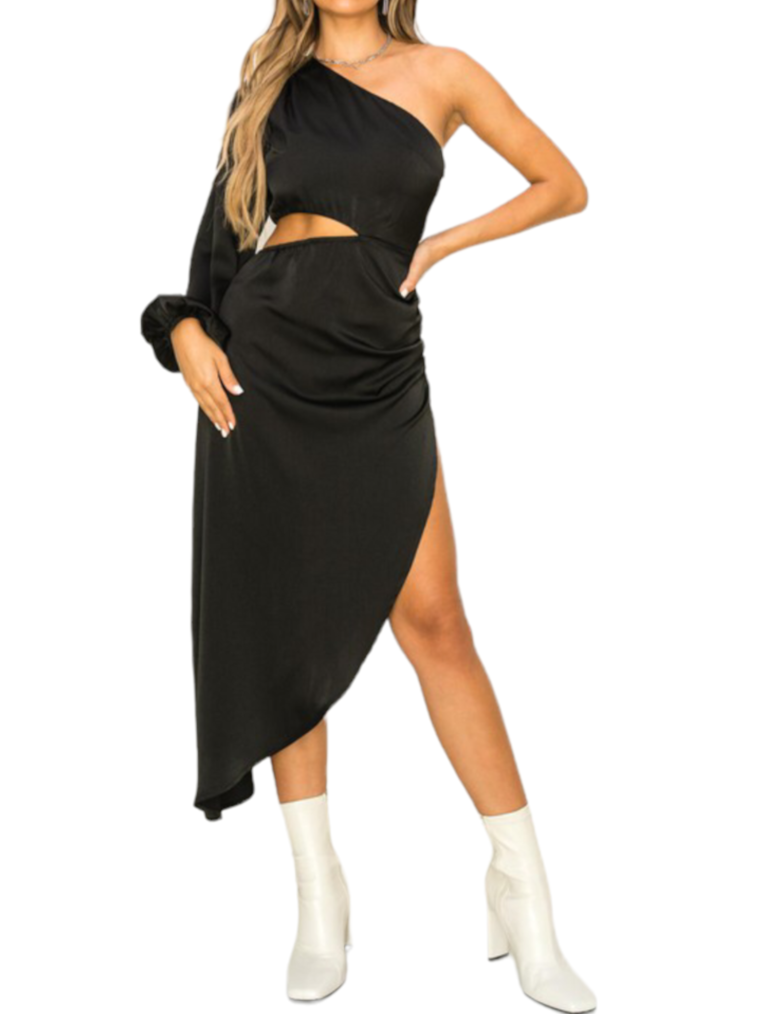 One shoulder cutout midi dress