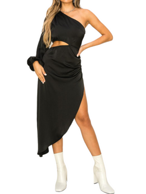 One shoulder cutout midi dress